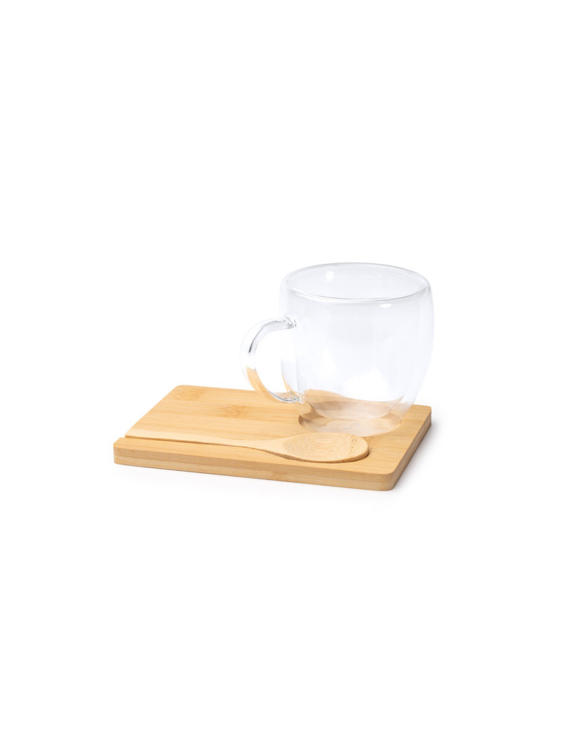 Set BLUMON de taza doble pared con posavasos y cuchara de bambú personalizado de Stamina imagen 6