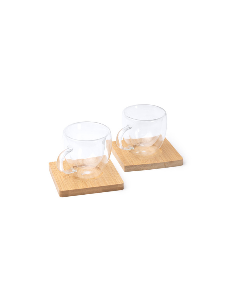 Set de café ROBUS con 2 tazas de cristal doble pared y posavasos personalizado de Stamina imagen 6