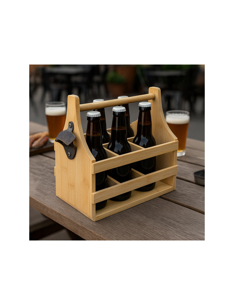 Portabotellas GUTI de bambú para 6 botellines con abridor personalizado de Stamina imagen 10