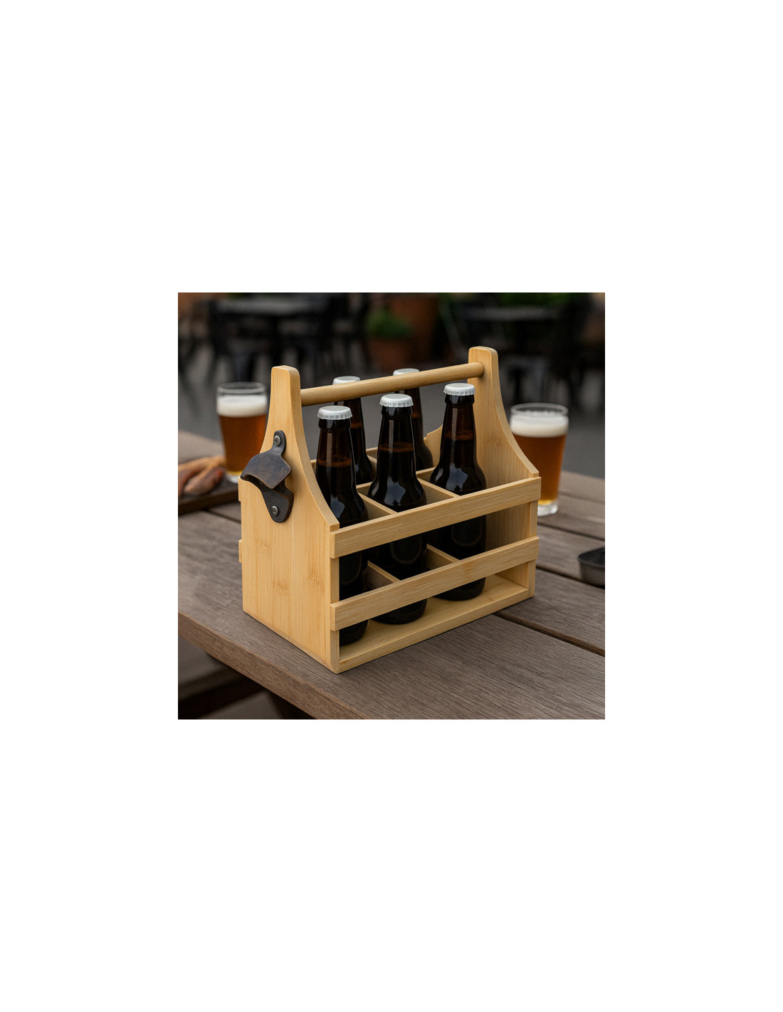 Portabotellas GUTI de bambú para 6 botellines con abridor personalizado de Stamina imagen 10