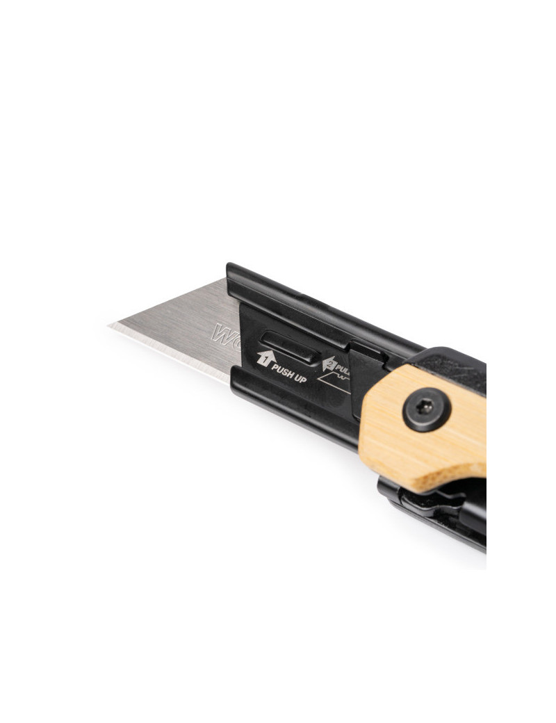 Multiherramienta ROLDI de acero inoxidable y bambú con navaja y cutter personalizado de Stamina imagen 6