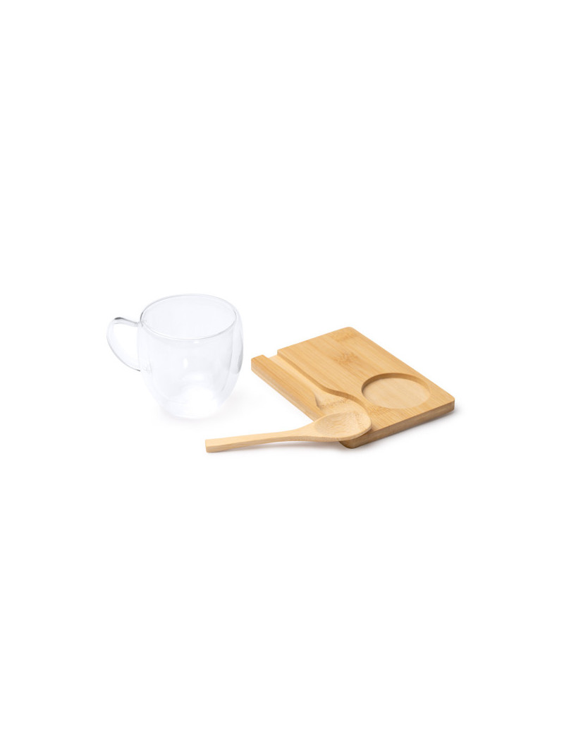 Set BLUMON de taza doble pared con posavasos y cuchara de bambú personalizado de Stamina imagen 7