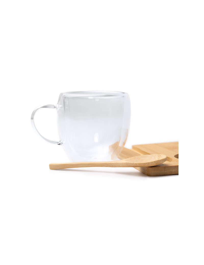 Set BLUMON de taza doble pared con posavasos y cuchara de bambú personalizado de Stamina imagen 8