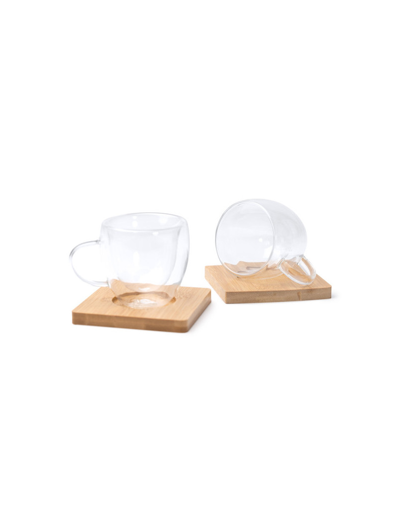 Set de café ROBUS con 2 tazas de cristal doble pared y posavasos personalizado de Stamina imagen 7
