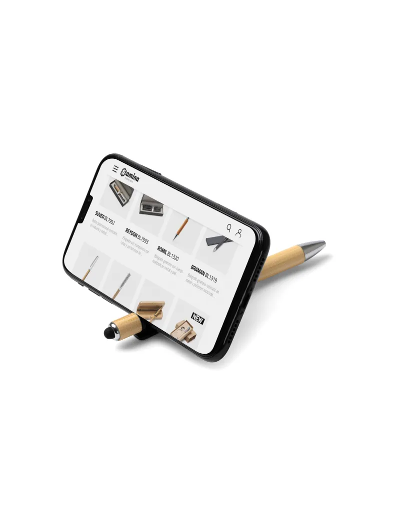 Bolígrafo HETING Personalizado – Multifuncional Ecológico en Bambú con Puntero Táctil y Soporte para Smartphone personalizado de