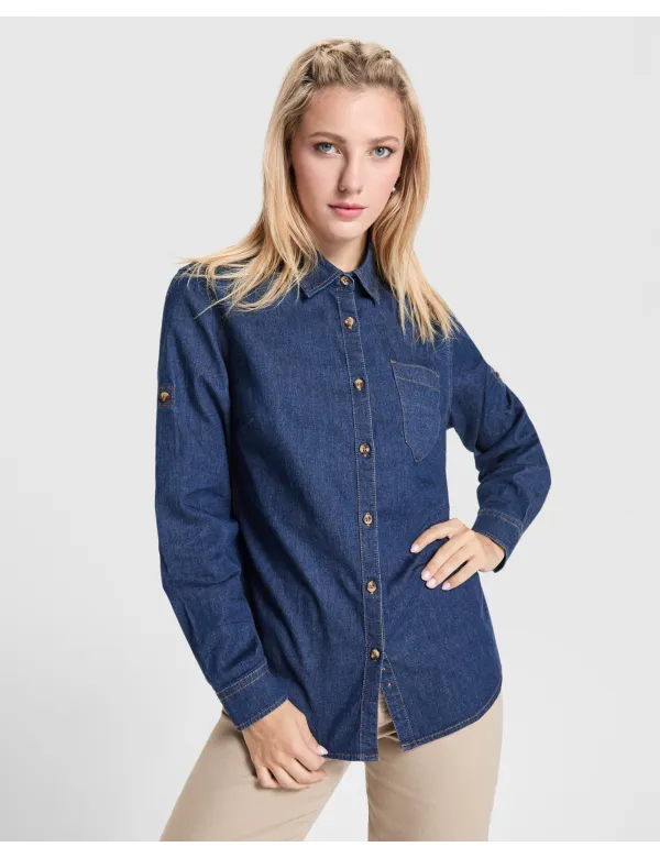 Camisa vaquera LUJAN WOMAN de manga larga con tejido stretch personalizado de Roly imagen 1