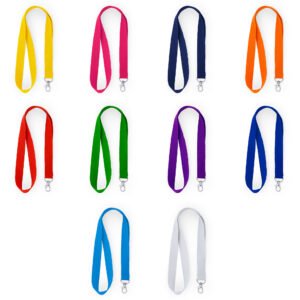 Lanyard HOST con clip y personalización de logotipo, ideal para ferias y congresos.