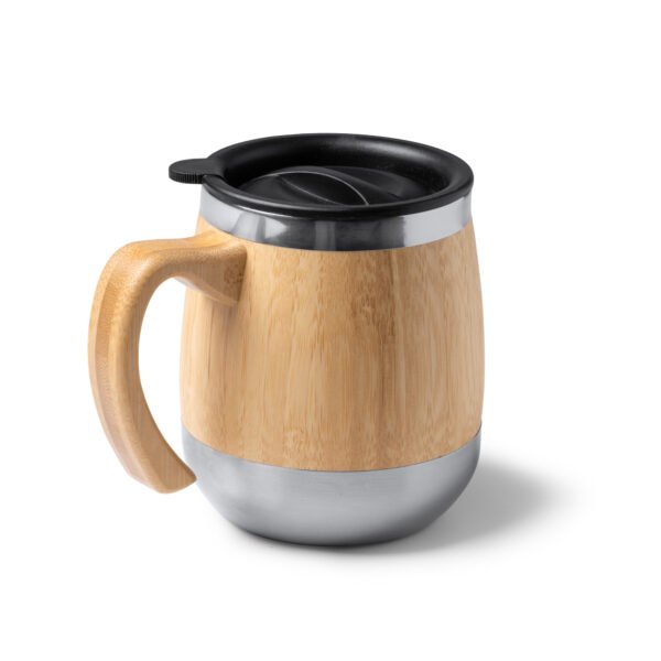 Taza MARLY de acero inoxidable 304 con exterior en bambú, capacidad 450 ml