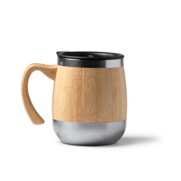 Taza MARLY de acero inoxidable 304 con exterior en bambú, capacidad 450 ml