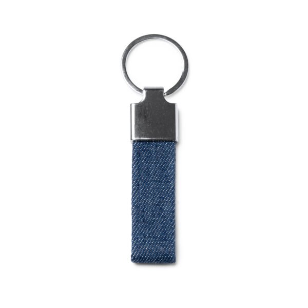 Llavero BRADY rectangular fabricado en tejido vaquero.
