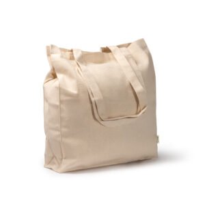 Bolsa LOPIS en algodón orgánico con asas largas y fuelle en la base.
