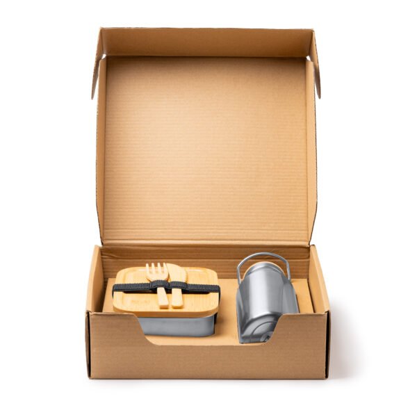Set fiambrera BAGNER con fiambrera de acero inoxidable y tapa de bambú.
