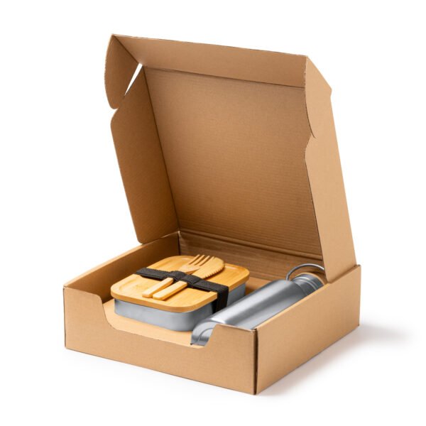 Set fiambrera BAGNER presentado en caja eco-friendly.