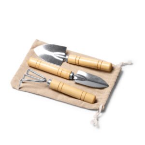 Set de jardinería CROCUS con herramientas de acero inoxidable y mangos de bambú