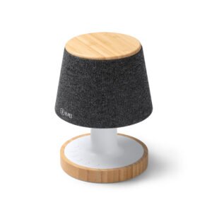 Lámpara con altavoz TREMENS de 5W en poliéster reciclado y bambú.