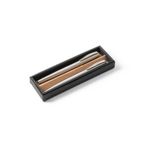 ELLA. Set de bolígrafo y roller con cuerpo de acero inoxidable (53% rSS) con clip