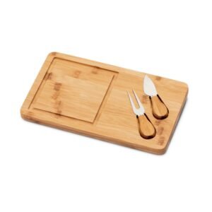 WOODS. Tabla de quesos de bambú. Incluye 2 utensilios fabricados en bambú y acero inoxidable