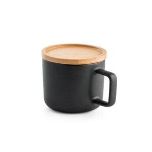 FANGIO. Taza de cerámica con tapa y base de bambú de 230 mL