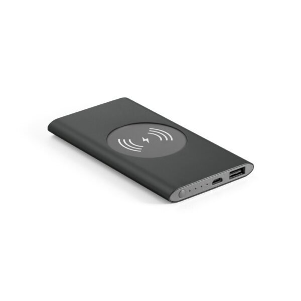 CASSINI. Power bank 4'000 mAh con cargador inalámbrico de 5W, fabricado en aluminio reciclado (100% rAL)